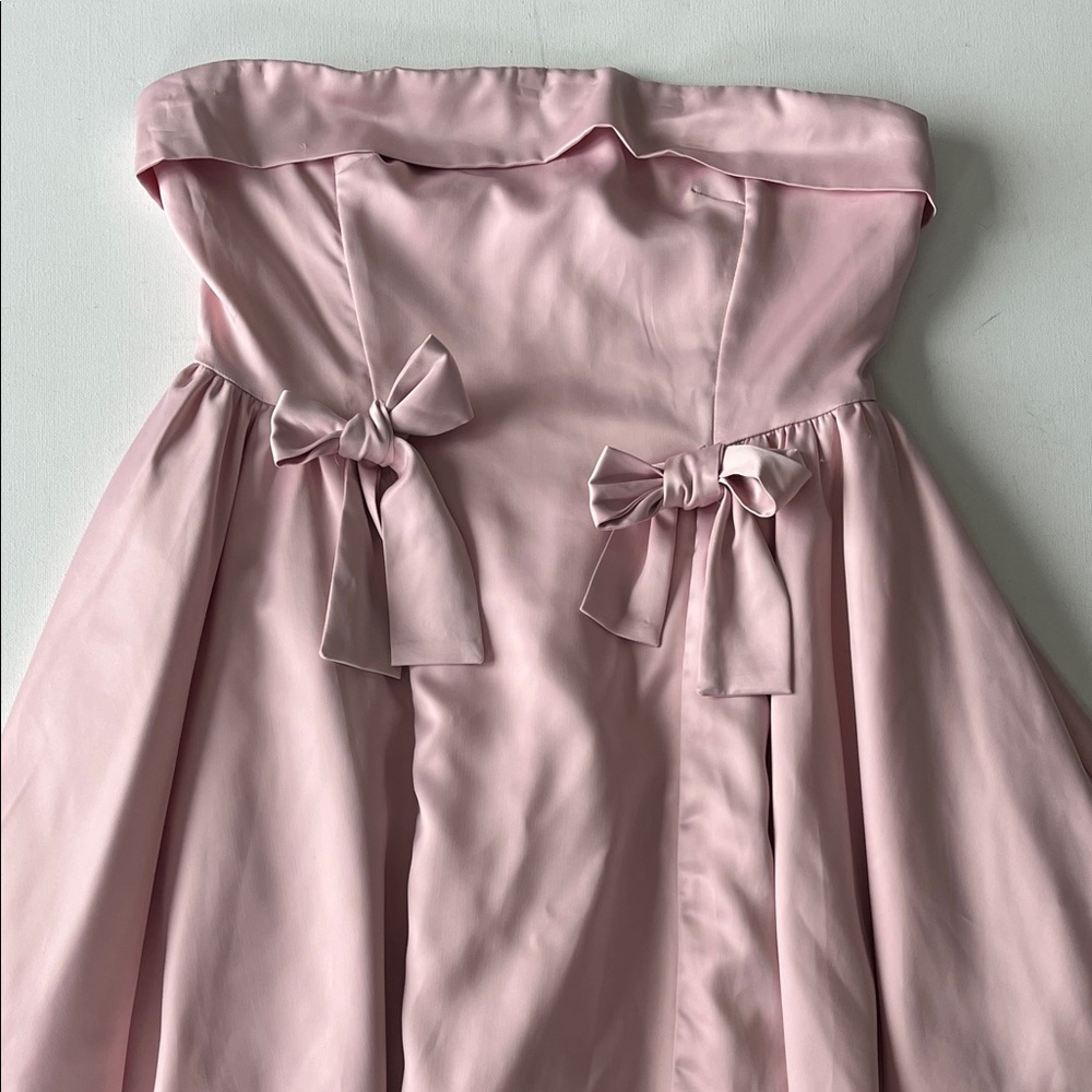 Strapless Pink Dress with Bow Accents